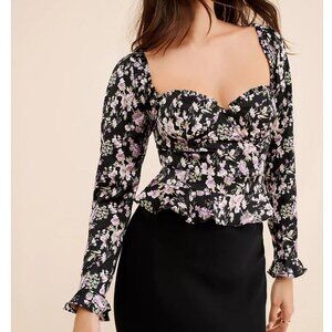 Anthropologie x ASTR the Label Floral Corset Long Sleeve Top Bustier Cut‎ NEW XL